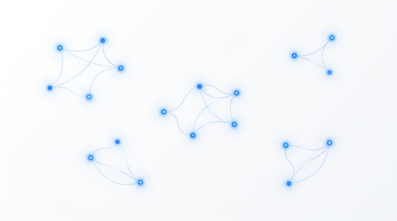 Soft blue nodes connected by wave pathways