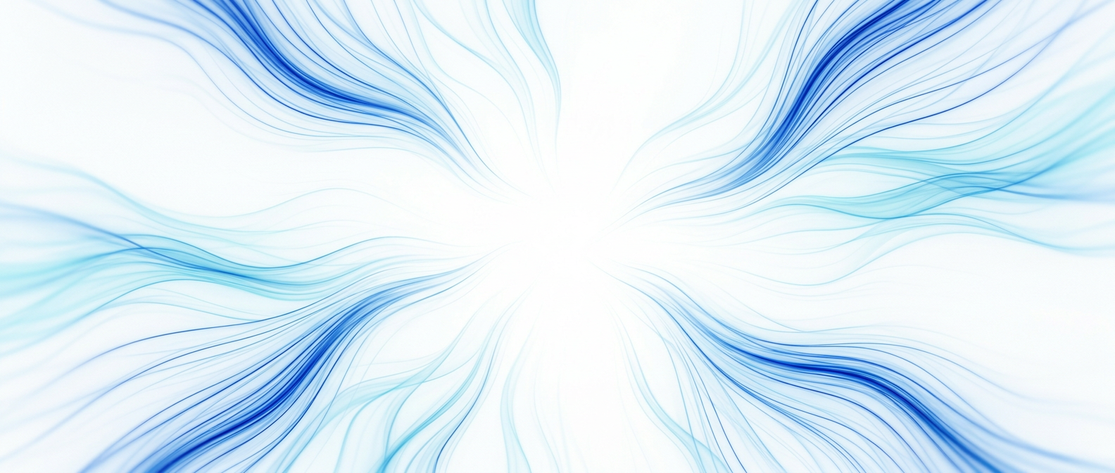 Blue currents extending outward across a white field